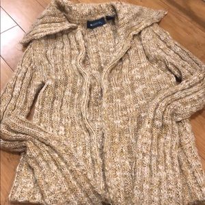 Blue asphalt Cowell neck tan sweater